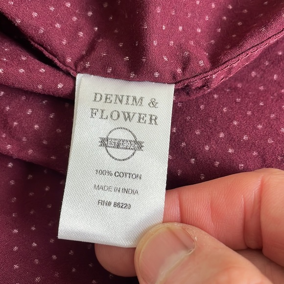 Denim & Flower Burgundy with White dots long sleeve Button Down- Large - Picture 7 of 13